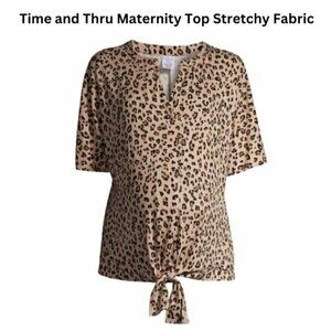 Time and Tru Maternity Top Bib Neck Stretchy Fabric Leopard Print Women's 15-16